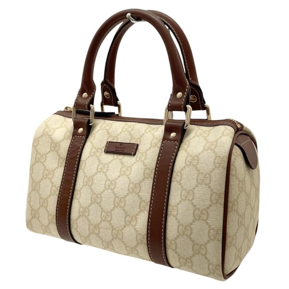 Gucci GG Supreme Top Handle Bag Canvas Leather Ivory White Brown